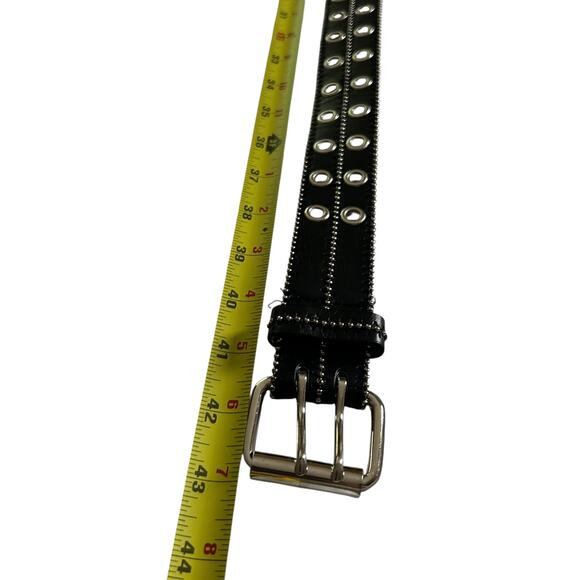Y2K Punk Grommet Belt Black Double Prong Grunge Alt Streetwear Size M/L - Picture 1 of 4